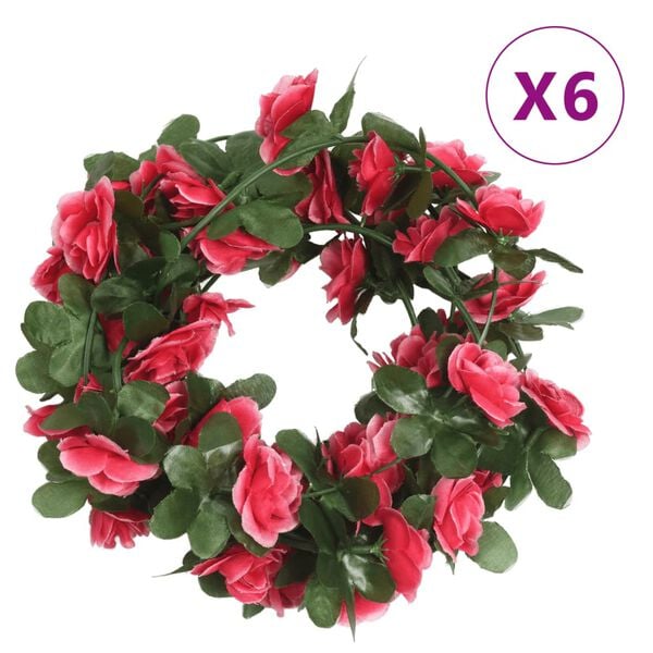 vidaXL Blomsterkranser 6 stk v&aring;r roser&oslash;d 250 cm