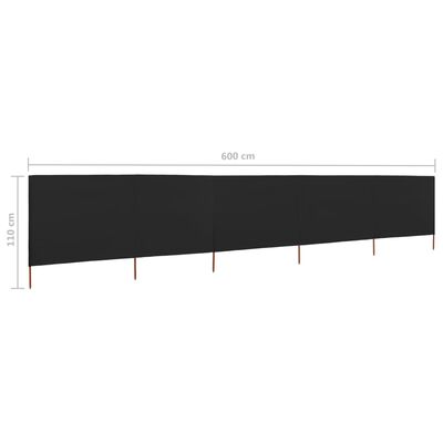 vidaXL Vindskjerm 5 paneler stoff 600x80 cm svart