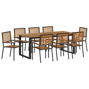 vidaXL Hage Spisegruppe 9 stk. Svart Solid akasietre