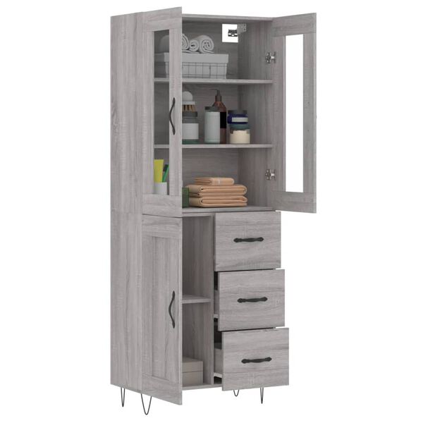 vidaXL Highboard gr&aring; sonoma 69,5x34x180 cm konstruert tre