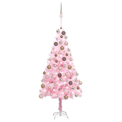 vidaXL Forhåndsbelyst kunstig juletre med kulesett rosa 180 cm PVC