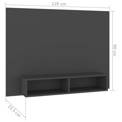 vidaXL Veggmontert TV-benk grå 120x23,5x90 cm sponplate