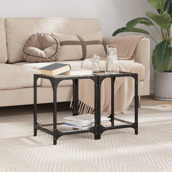 vidaXL Sofabord med gjennomsiktig glassplate 30x30x40 cm st&aring;l