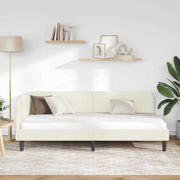 vidaXL Hj&oslash;rnesengramme med hodegjerde Krem 90 x 200 cm Fl&oslash;yel