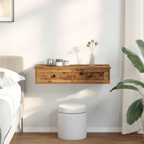 vidaXL Vegghylle med skuffer gammelt tre 80x31x17 cm konstruert tre
