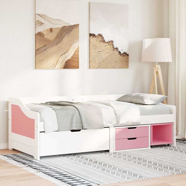 vidaXL Dagseng med 3 skuffer uten madrass IRUN hvit&rosa 90x200 cm