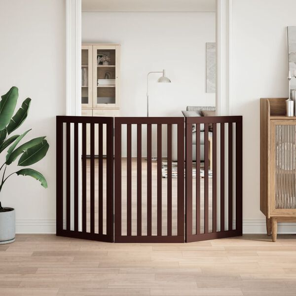 vidaXL Hundeport sammenleggbar 3 paneler brun 150 cm poppeltre