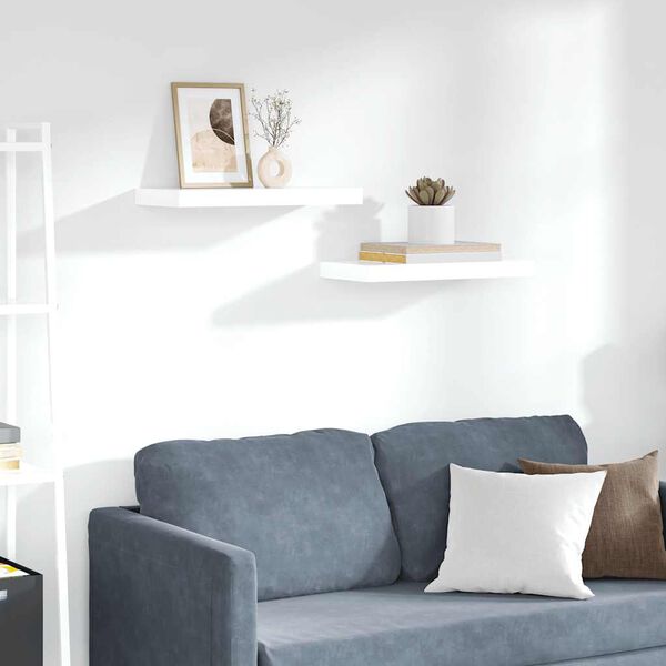 vidaXL Flytende vegghyller 2 stk h&oslash;yglans hvit 50x23x3,8 cm MDF