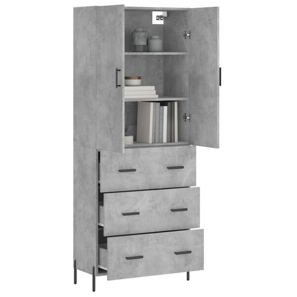 vidaXL Highboard betonggr&aring; 69,5x34x180 cm konstruert tre
