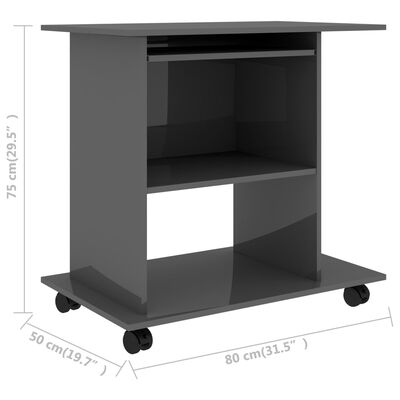 vidaXL Databord høyglans grå 80x50x75 cm sponplate