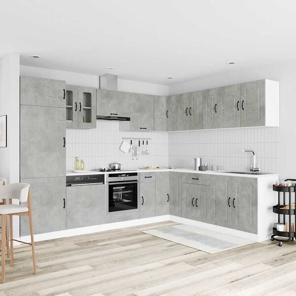 vidaXL Kj&oslash;kkenskapssett 14 deler Kalmar betonggr&aring; konstruert tre