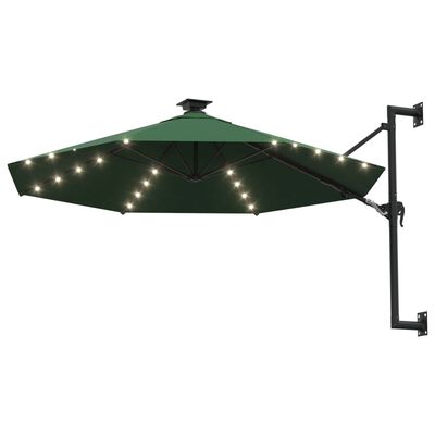 vidaXL Veggmontert parasoll med LED og metallstolpe 300 cm grønn