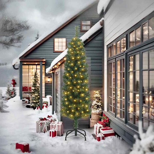 vidaXL Kunstig juletre med 300 LED gr&oslash;nn 240 cm PVC og st&aring;l og plast