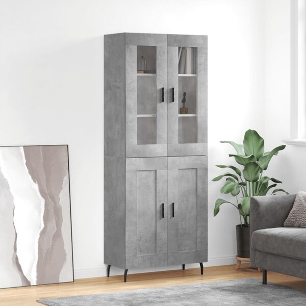 vidaXL Highboard betonggr&aring; 69,5x34x180 cm konstruert tre