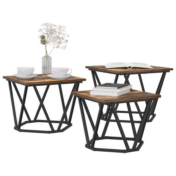 vidaXL Kaffebord 3 pcs Røkt eik 50 x 50 x 40 cm Ingeniørtre og stål