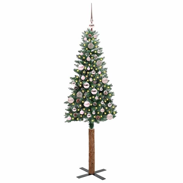 vidaXL Slim juletre med 150 LED grønn 150 cm PVC og Massivt Furu tre