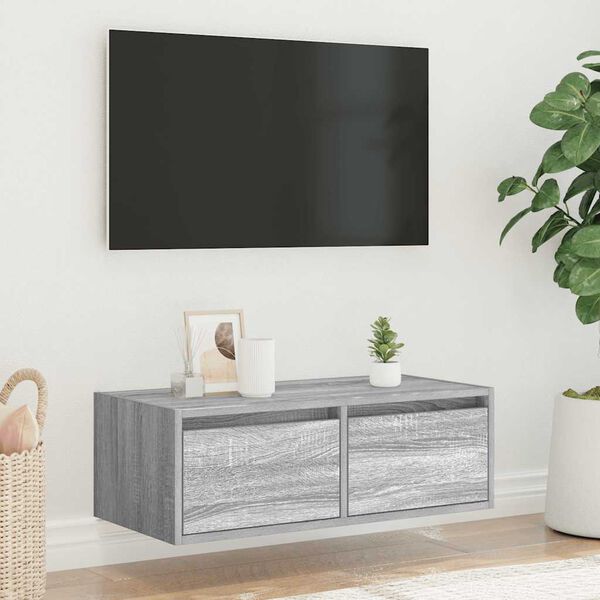 vidaXL TV-benk med LED-lys gr&aring; sonoma 75x35,5x25 cm