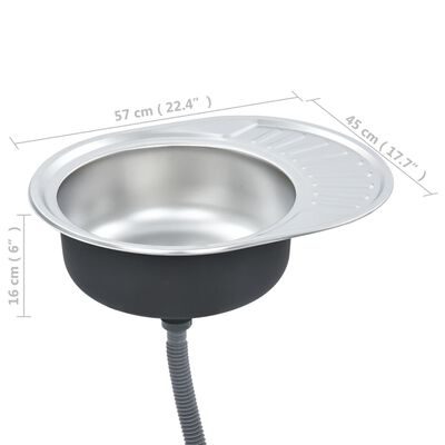 vidaXL Kjøkkenvask med sil og samler oval rustfritt stål