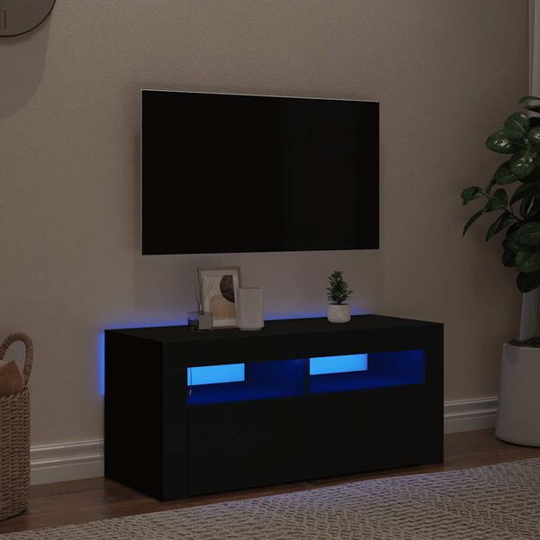 vidaXL TV-benk med LED-lys svart 90x35x40 cm