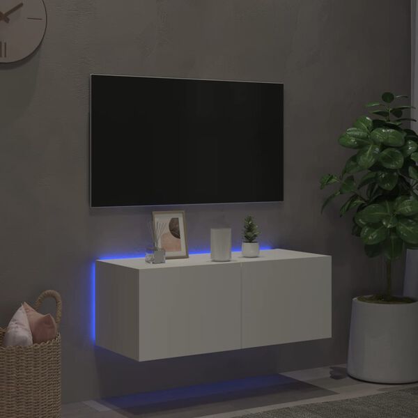 vidaXL Vegghengt TV-benk med LED hvit 80x35x31 cm
