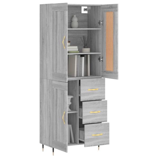 vidaXL Highboard gr&aring; sonoma 69,5x34x180 cm konstruert tre