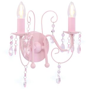 vidaXL Vegglampe med perler rosa 2 x E14 lysp&aelig;rer
