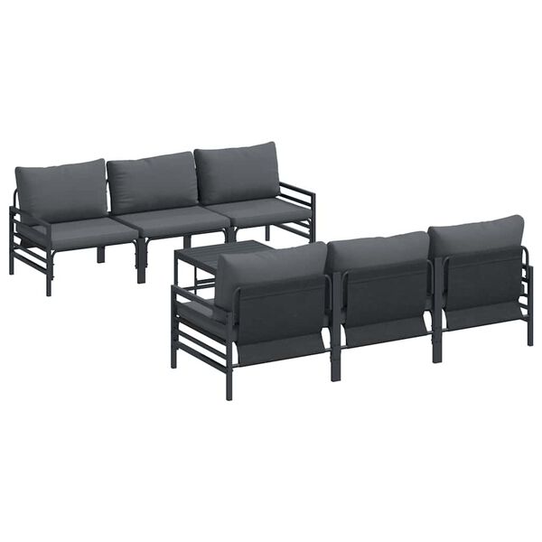 vidaXL Hagesofa Set med pute 7 pcs Svart St&aring;l