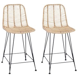 vidaXL Barstol 2 pcs Naturlig 44,5 x 54,5 x 97,5 cm Rattan og Jern