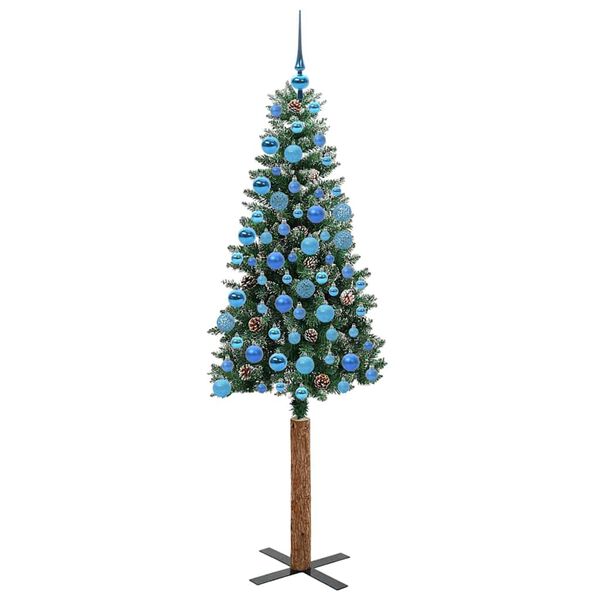 vidaXL Slim juletre med 300 LED gr&oslash;nn 180 cm PVC og Massivt Furu tre