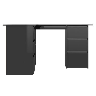 vidaXL Hjørneskrivebord høyglans svart 145x100x76 cm sponplate