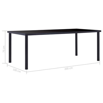 vidaXL Spisebord svart 200x100x75 cm herdet glass