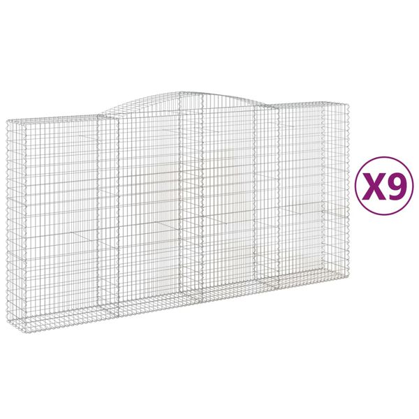 vidaXL Gabionkurver buede 9 stk 400x50x200/220 cm galvanisert jern