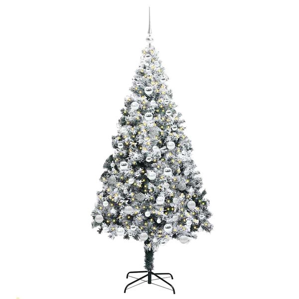 vidaXL Kunstig juletre med 300 LED Hvit 180 cm PVC og St&aring;l og Plast