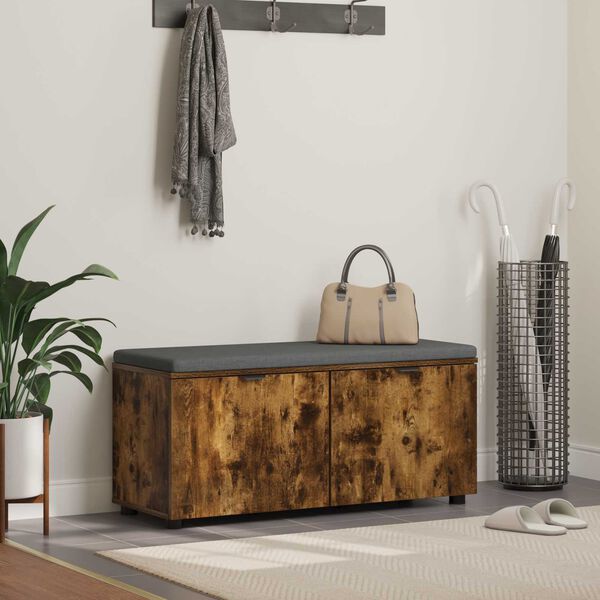 vidaXL Gangbenk med pute med lagring med d&oslash;r R&oslash;kt eik 100 x 38 x 46 cm