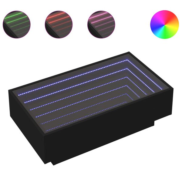 vidaXL Salongbord med LED svart 90x50x30 cm konstruert tre