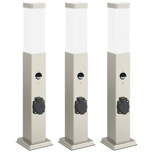 vidaXL Pullertlys med sensor og stikkontakt 3 stk 50 cm rustfritt st&aring;l IP44
