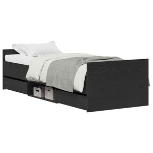 vidaXL Sengestamme med skuff Svart Eik 193 x 78 x 50 cm Konstruert tre