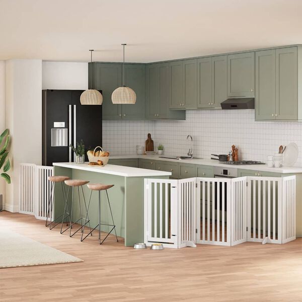 vidaXL Hundeport sammenleggbar 9 paneler hvit 450 cm poppeltre