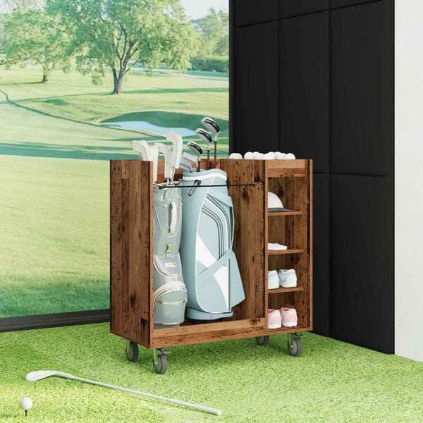 vidaXL Golfskap med hjul Ensfarget Gammelt tre 90 x 45 x 98 cm