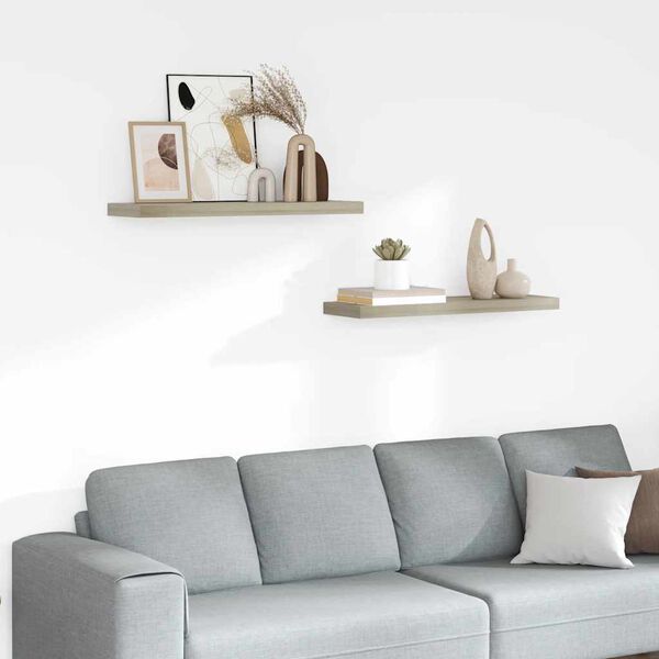vidaXL Flytende vegghyller 2 stk eik 80x23,5x3,8 cm MDF