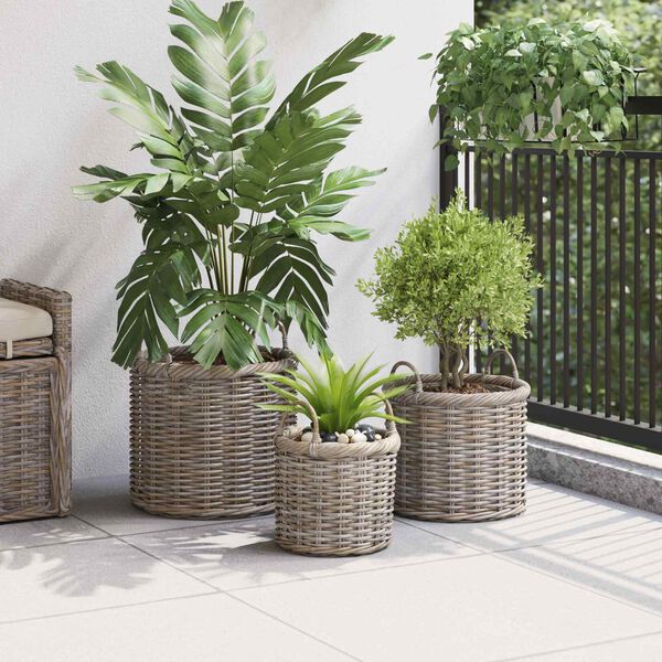 vidaXL Plantekurv med lagring 3 pcs Gr&aring; Kubu Rattan