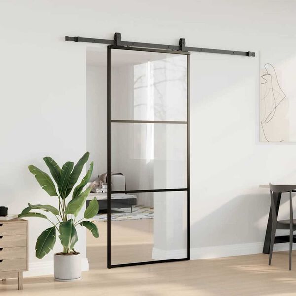 vidaXL Skyved&oslash;r med monteringssett svart 90x205 cm ESG-glass