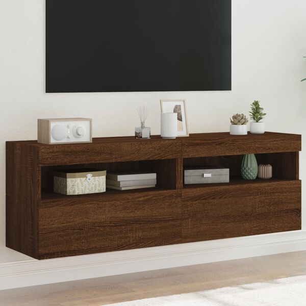 vidaXL TV-benker med LED-lys 2 stk brun eik 60x30x40 cm