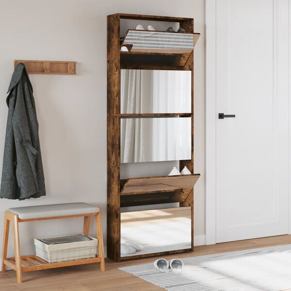 vidaXL Skoskap med speil 5 lag r&oslash;kt eik 63x17x169,5 cm