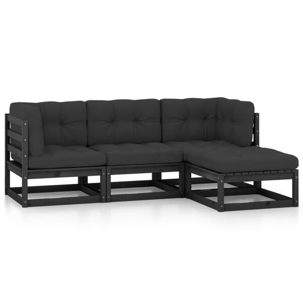 vidaXL Hagesofagruppe med puter 4 deler heltre furu
