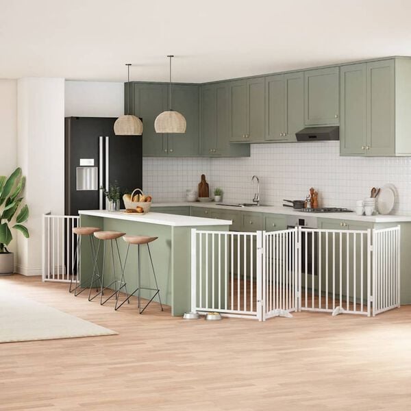 vidaXL Hundeport sammenleggbar 6 paneler hvit 480 cm poppeltre