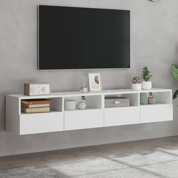 vidaXL Vegghengte TV-benker 2 stk hvit 80x30x30 cm konstruert tre