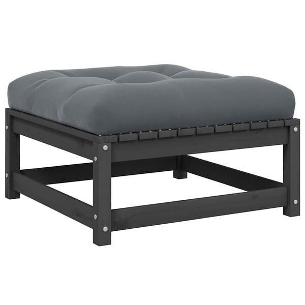 vidaXL Utendørs fotskammel med pute grå heltre furu