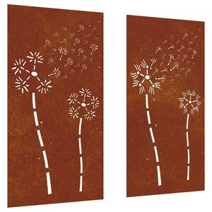 vidaXL Veggdekorasjoner hage 2 stk 105x55 cm cortenst&aring;l blomsterdesign