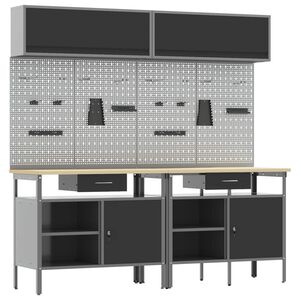 vidaXL Arbeidsbenksett med skuff 8 pcs Svart og Gr&aring; Pulverlakkert st&aring;l